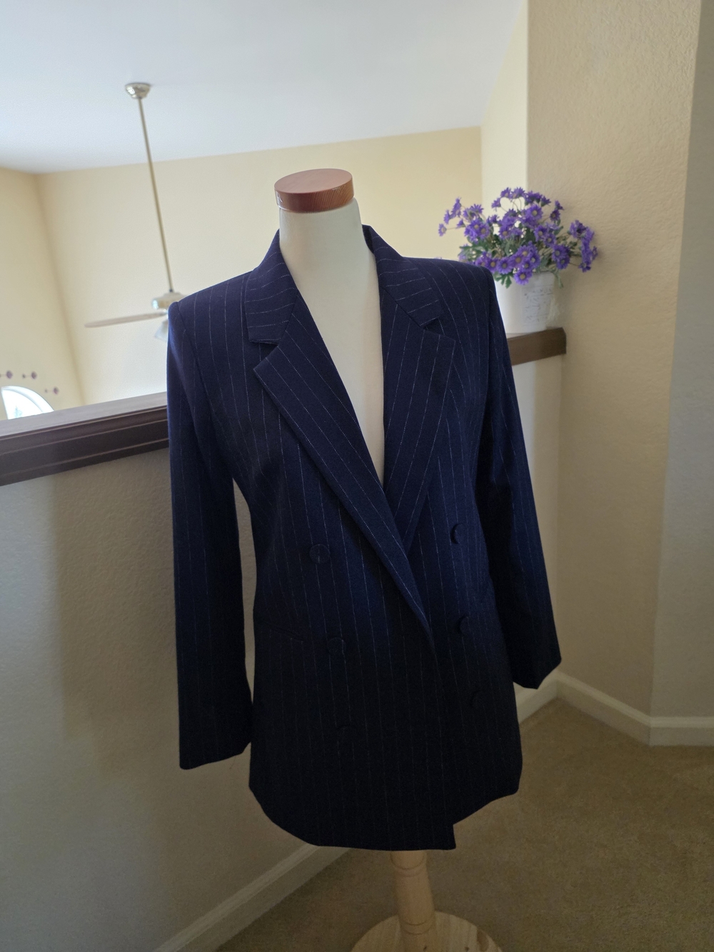Mango Navy Pinstripe Double-Breasted Suit Blazer